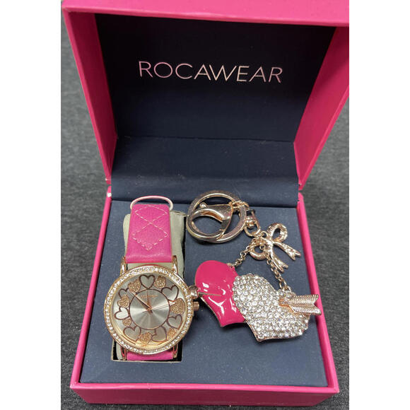 Rocawear Women’s Pink and Gold Toned Watch and Keychain Set! NWT! MZZ7